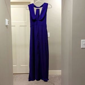 Banana Republic Maxi Dress Wrap Waist Halter Deep V Silky Panama Purple, size 12